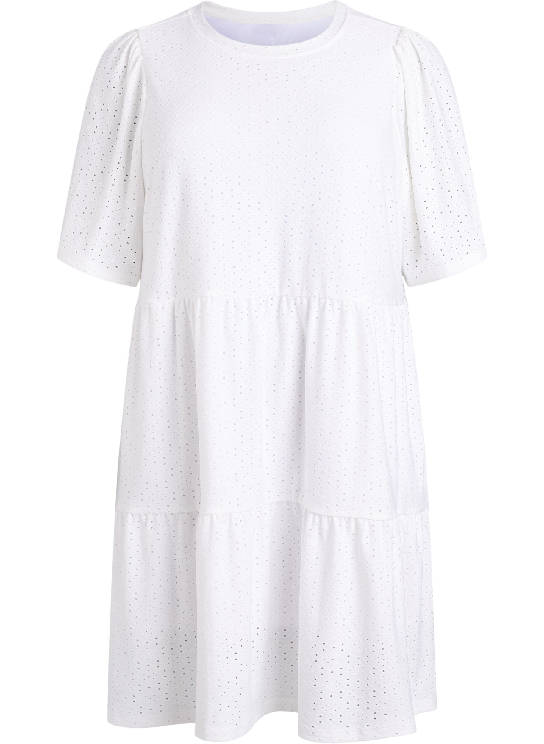 ZizziKort kjole med hulm&oslash;nster og lagdelt sk&oslash;rt, Hvid, Packshot image number 0