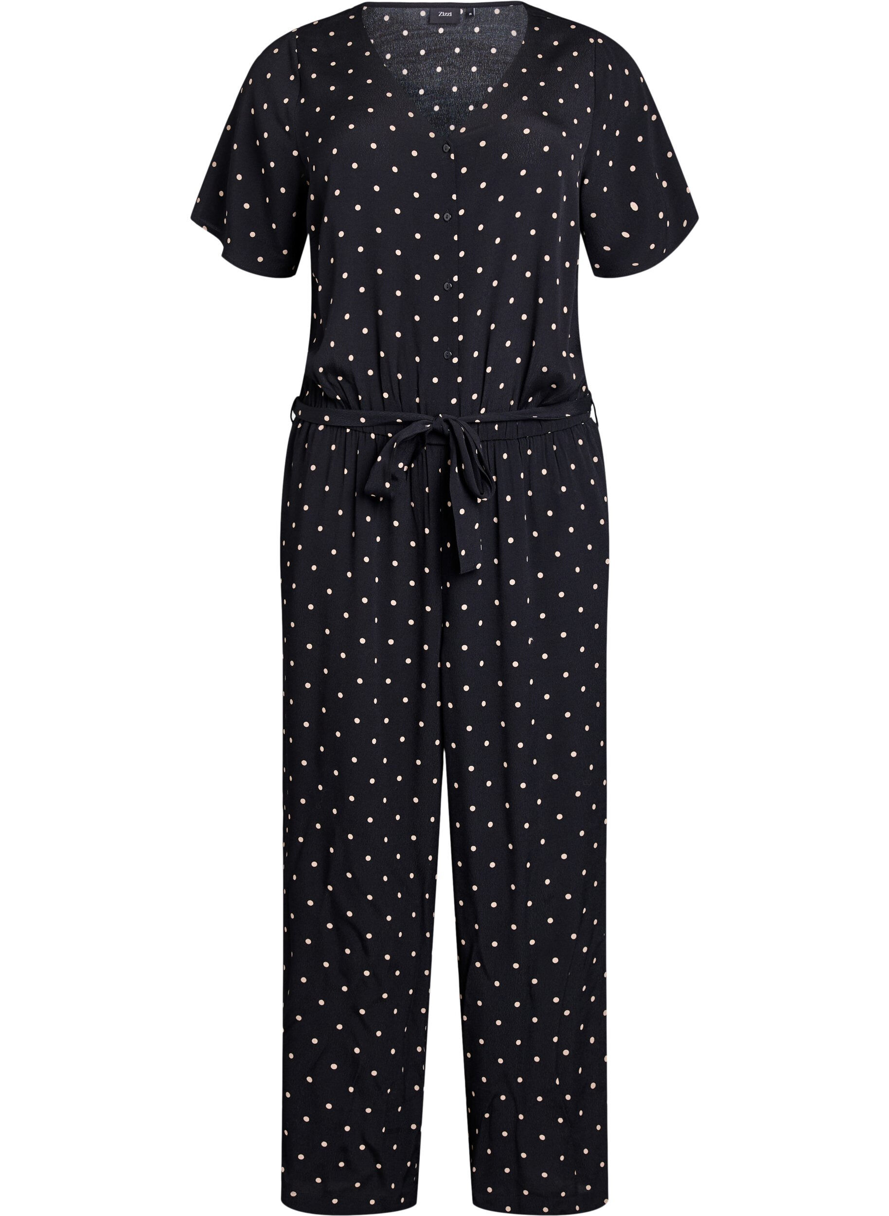 Zizzi Prikket jumpsuit med korte &aelig;rmer, Sort, Packshot image number 0