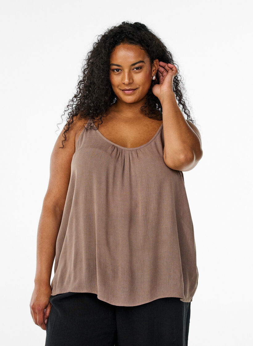 Strop top i viskose, Brun, Model image number 0