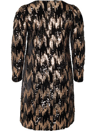 Langærmet velour kjole med pailletter, Black w. Sequins, Packshot image number 1