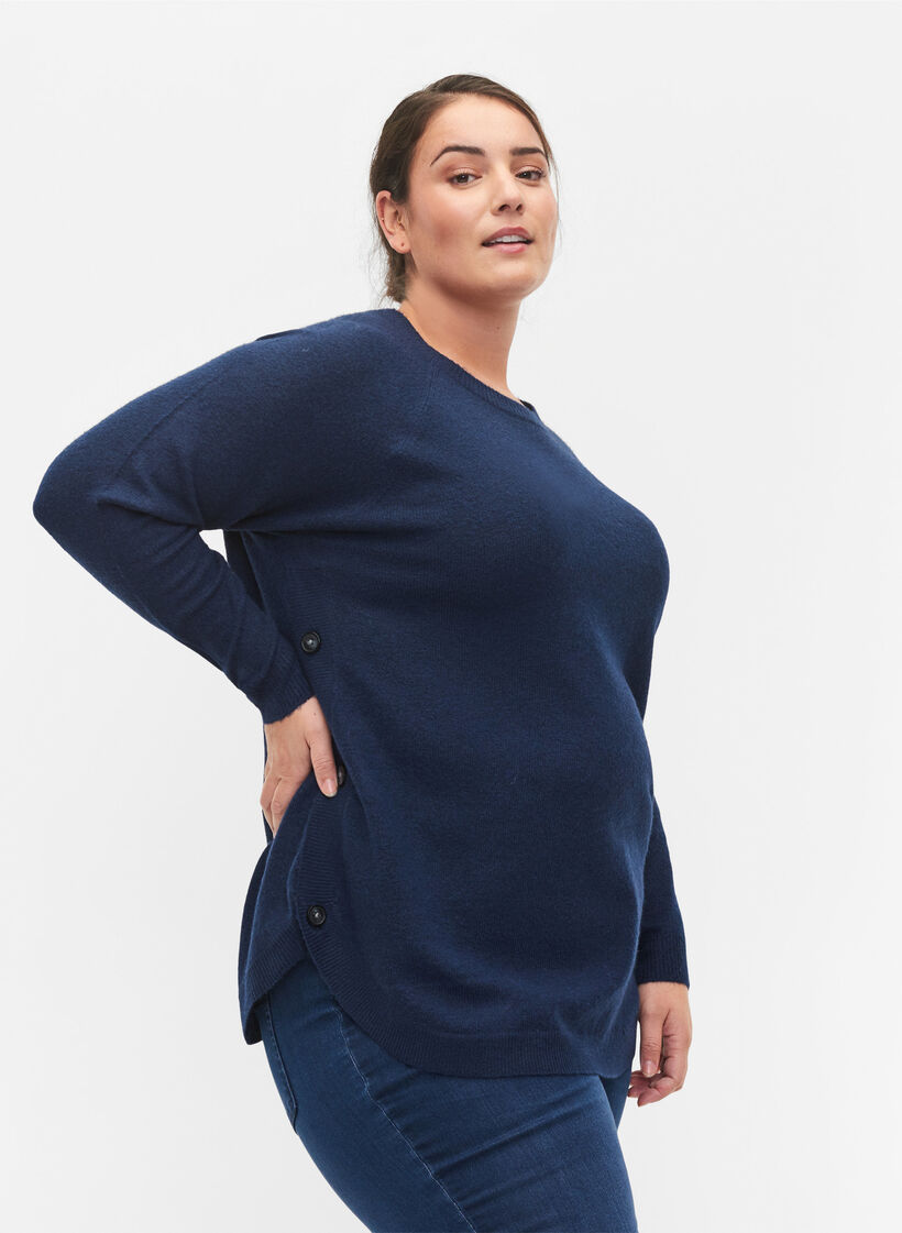Meleret strikbluse med knappedetaljer, Navy Blazer Mel., Model image number 2