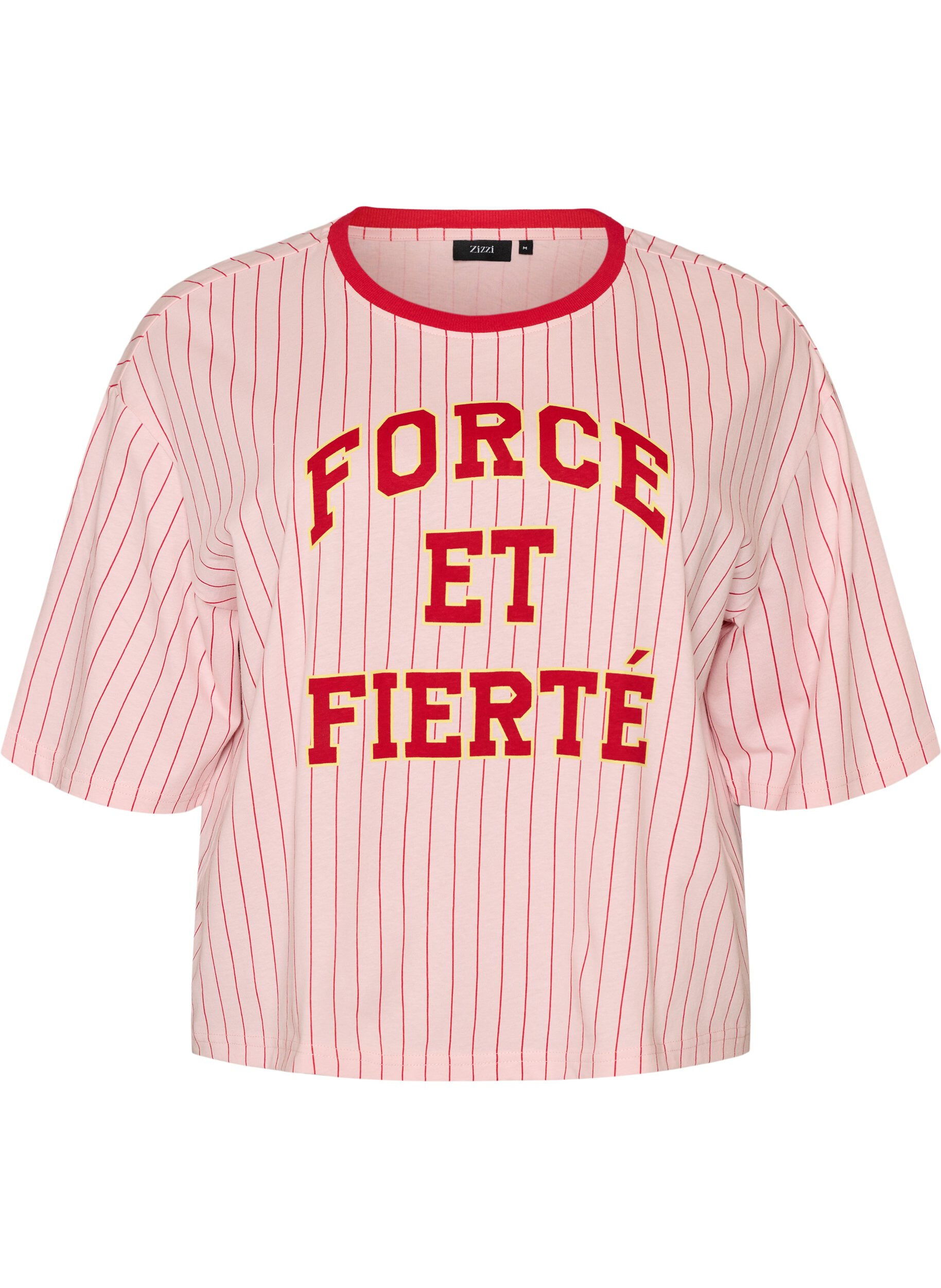 ZizziBoxy T-shirt med striber og statement-print, Lyser&oslash;d, Packshot image number 0