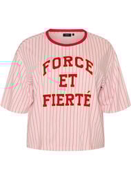 Boxy T-shirt med striber og statement-print, Lyser&oslash;d