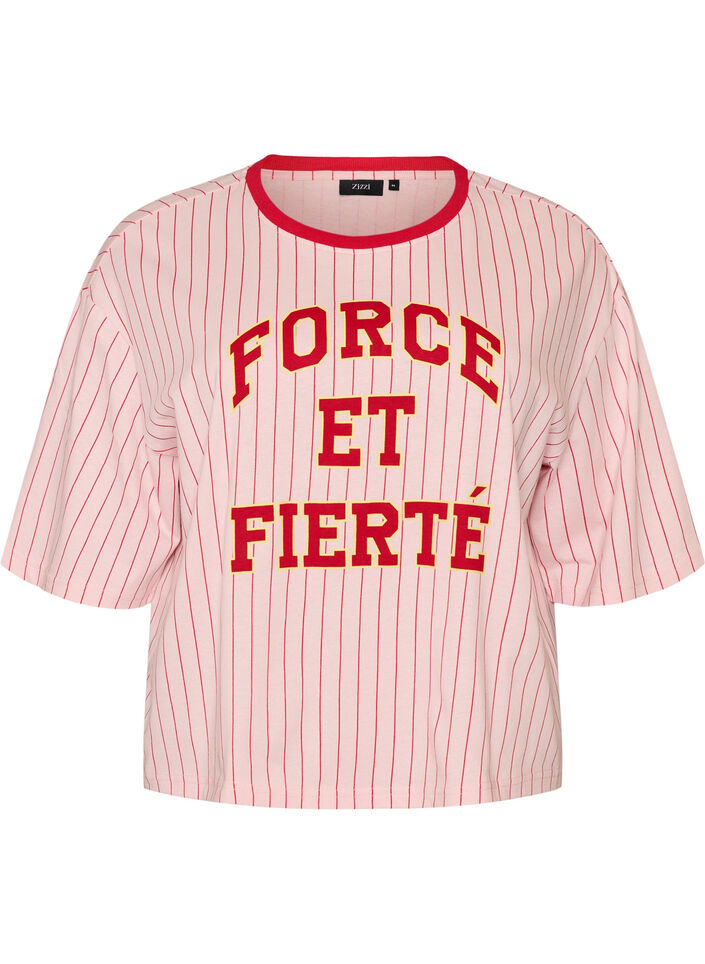 Boxy T-shirt med striber og statement-print, Lyser&oslash;d, Packshot image number 0