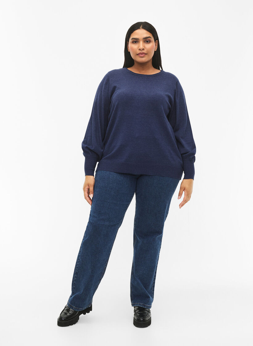 Strikbluse med ballonærmer , Dress Blues Mel., Model image number 2