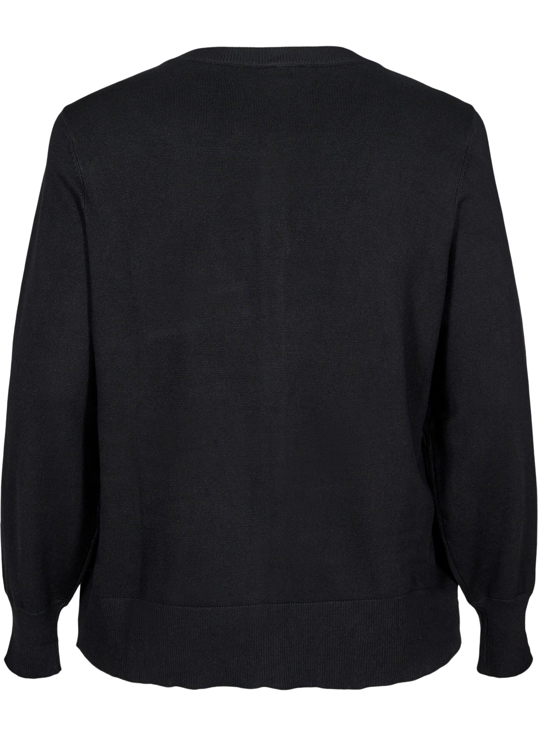 Zizzi Strikket cardigan med knapper i viskosemix, Black, Packshot image number 1