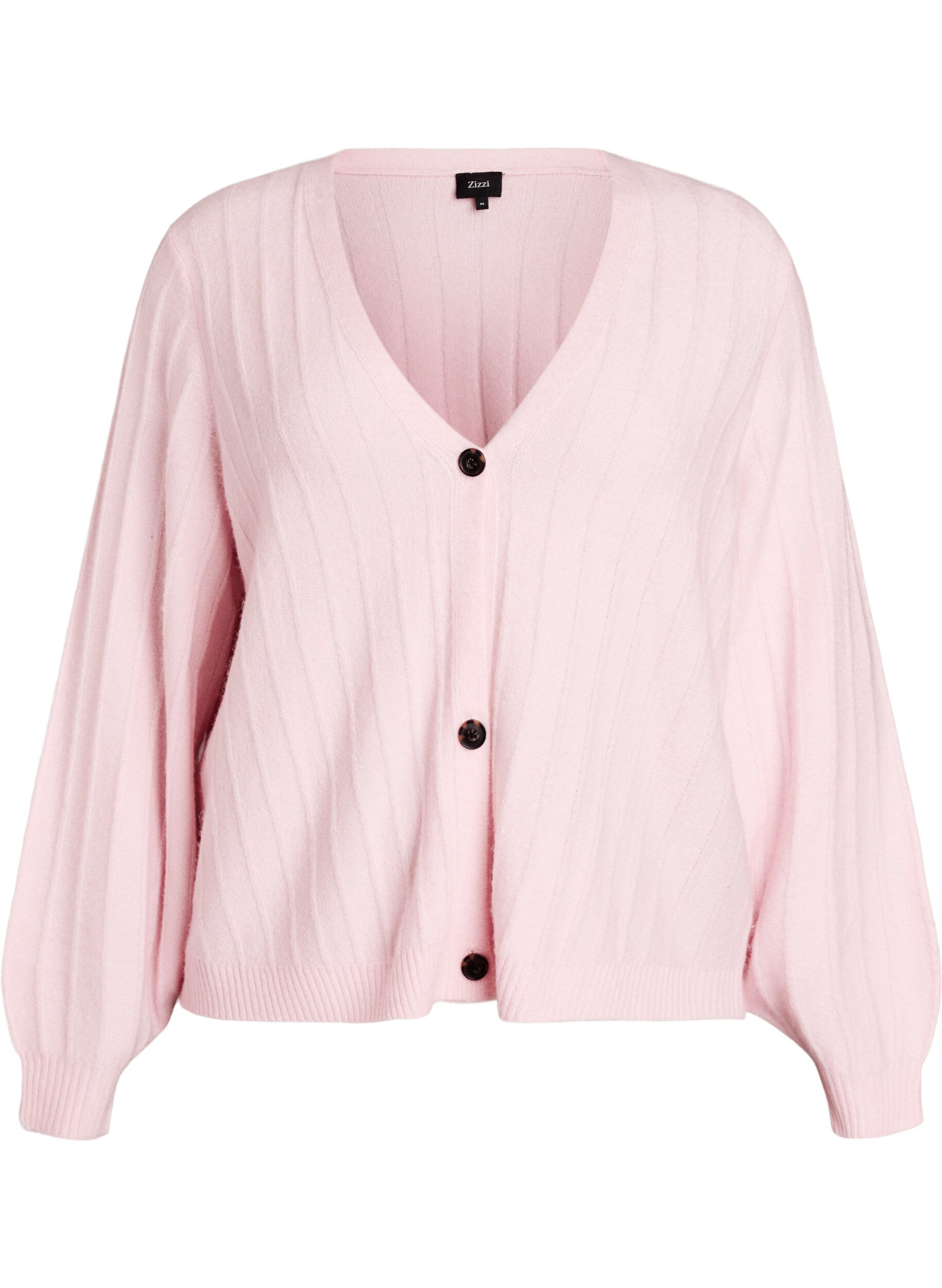 Cardigan med ribstruktur og ballon&aelig;rmer