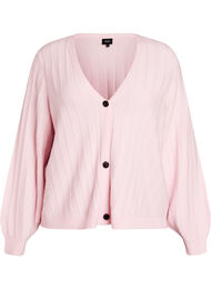 Cardigan med ribstruktur og ballonærmer, Lyserød