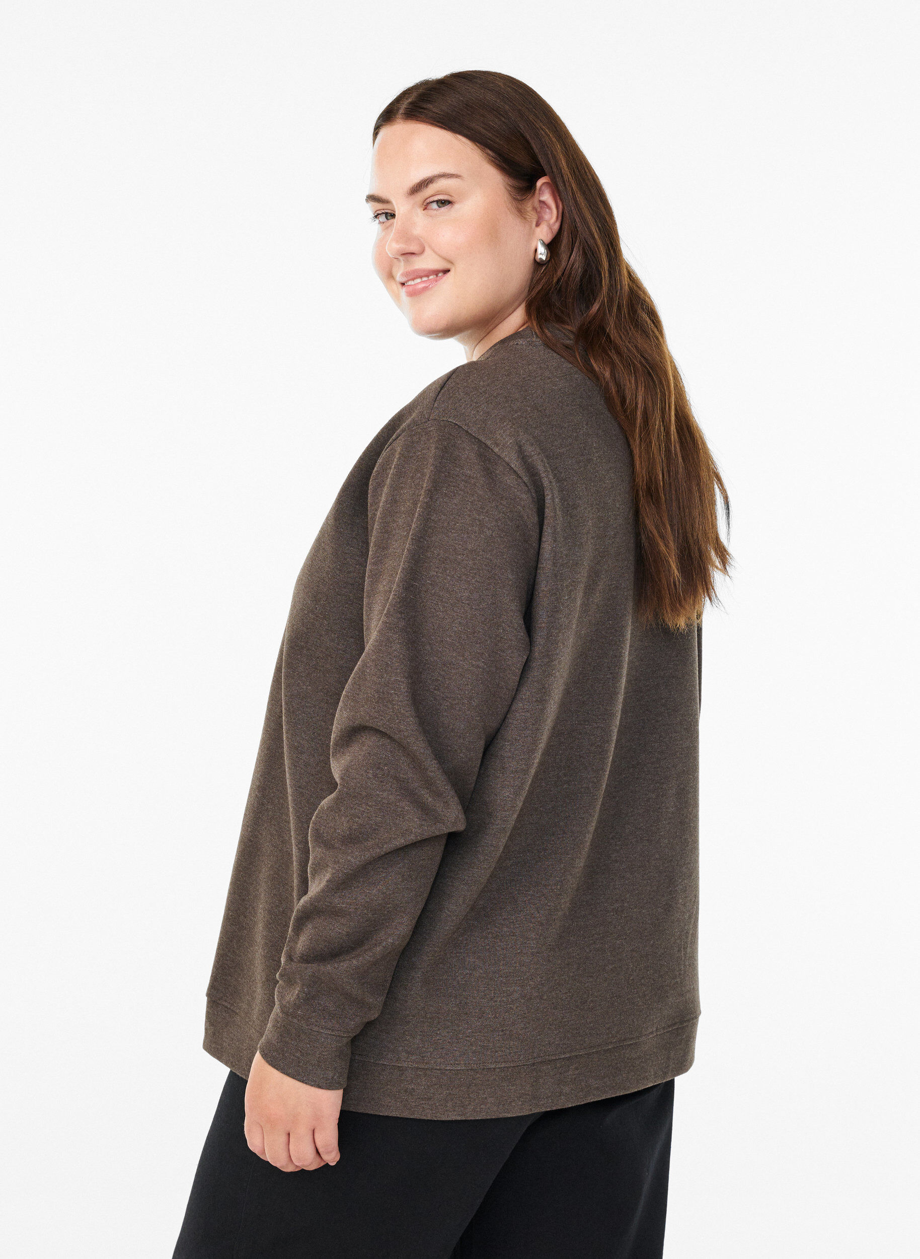 Zizzi Sweatshirt med rund hals, Brun, Model image number 2