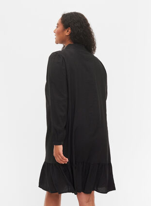 Viskose skjortekjole med flæsekant, Black, Model image number 1