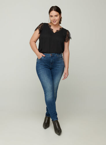 Ekstra slim Amy jeans, Blue denim, Model image number 1