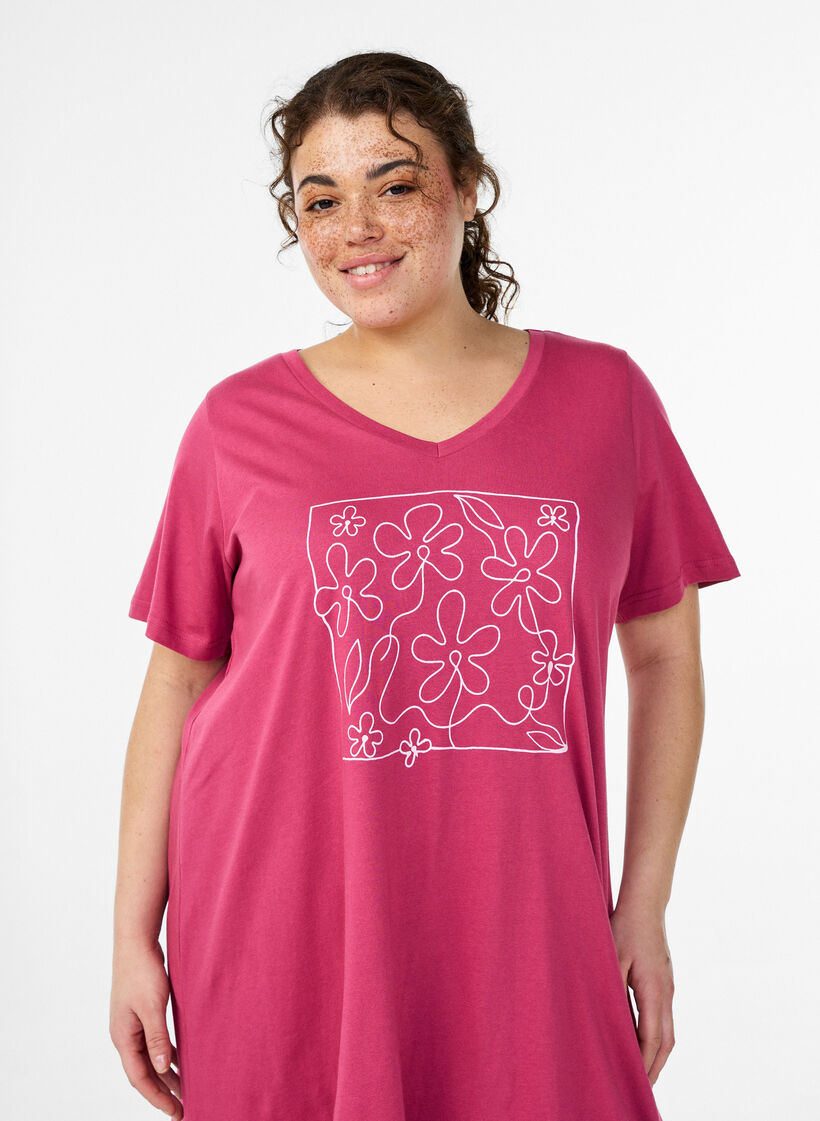 Natkjole i &oslash;kologisk bomuld med v-hals , R&oslash;d, Model image number 2