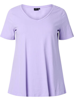 Ensfarvet basis t-shirt i bomuld, Lavender, Packshot image number 0