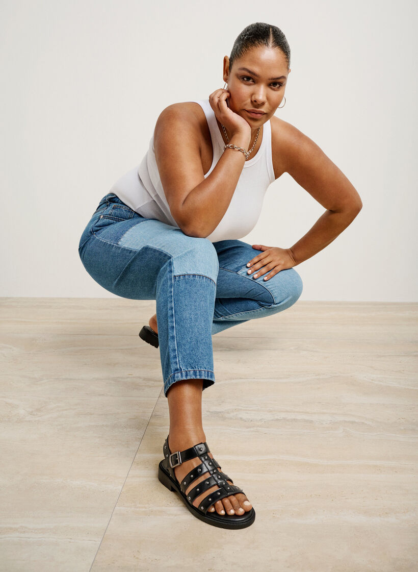 Wide fit - Sandal med nitter, Sort, Image image number 0