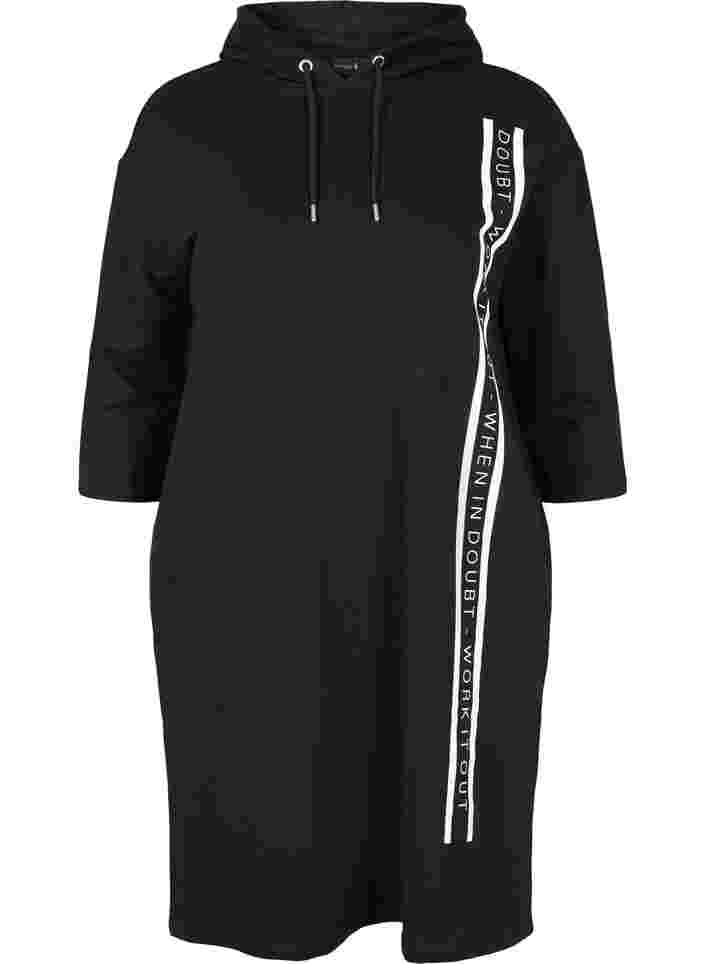 Sweatkjole med 3/4 ærmer og hætte, Black, Packshot image number 0