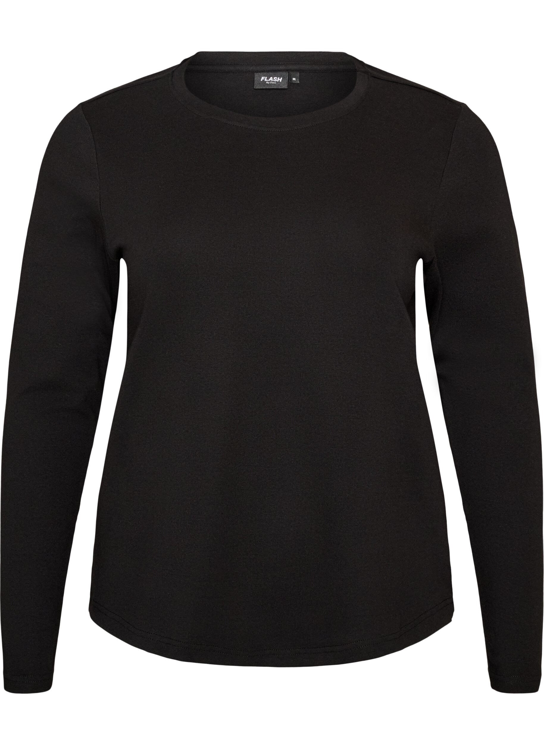 ZizziLang&aelig;rmet basis T-shirt med rund hals, Sort, Packshot image number 0