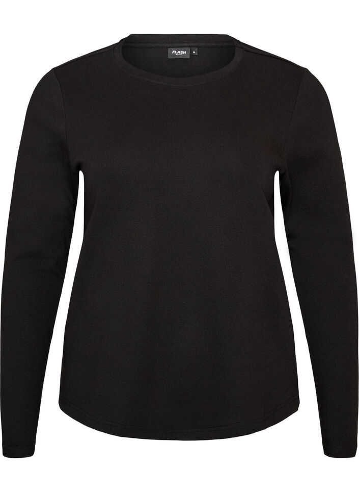 Lang&aelig;rmet basis T-shirt med rund hals, Sort, Packshot image number 0