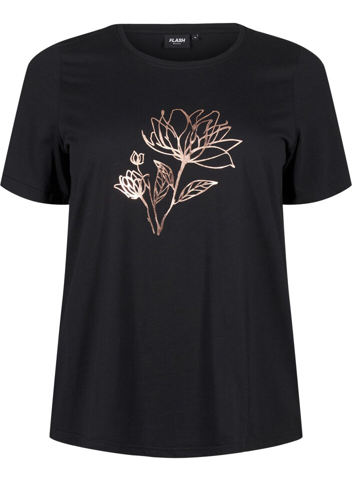FLASH - T-shirt med motiv, Black R. Gold Flower, Packshot image number 0