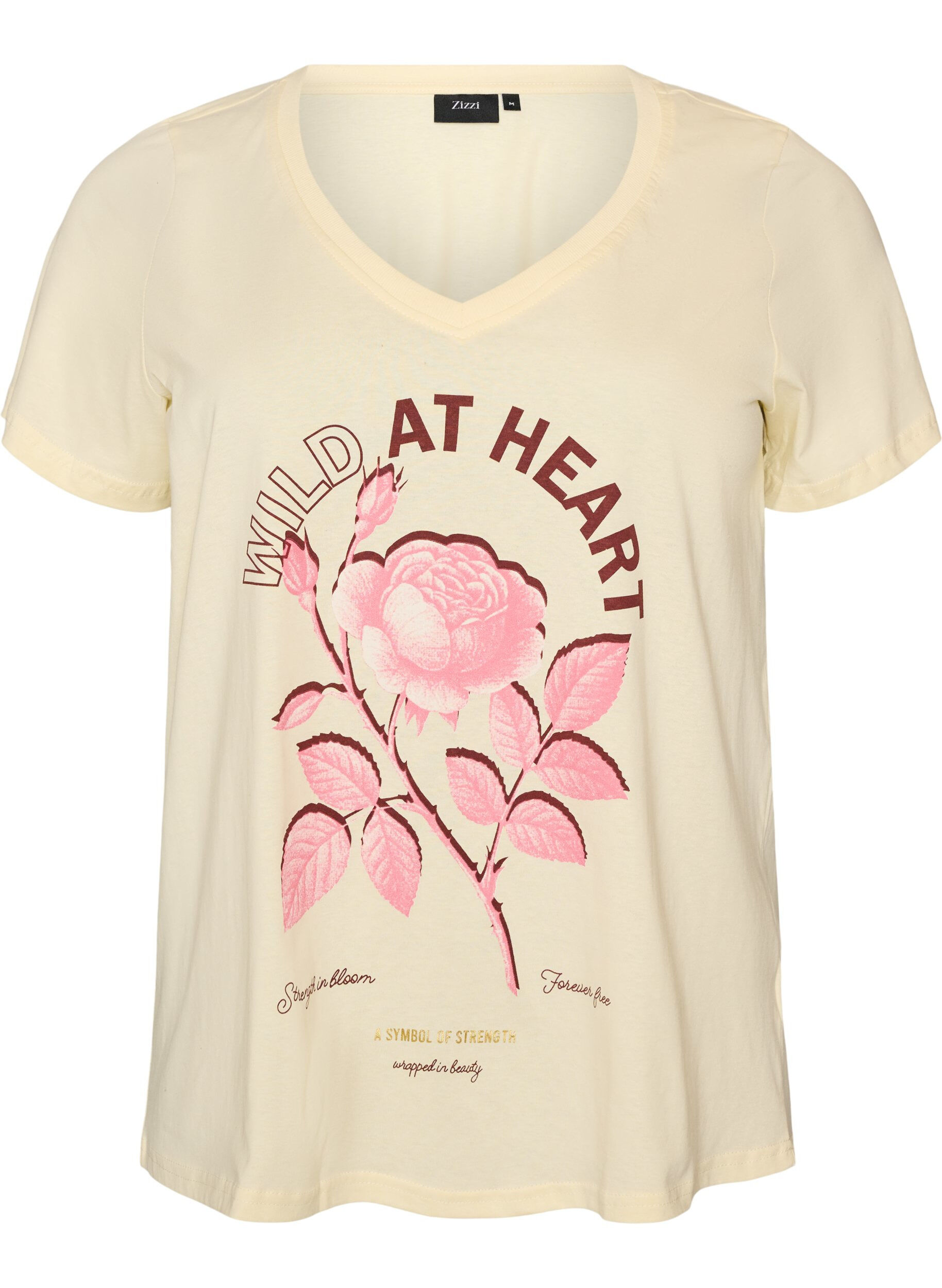 T-shirt i bomuld med frontprint og V-hals