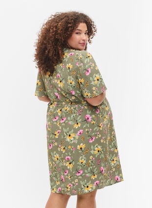 Graviditets kjole i viskose med wrap, Green Flower Print, Model image number 1