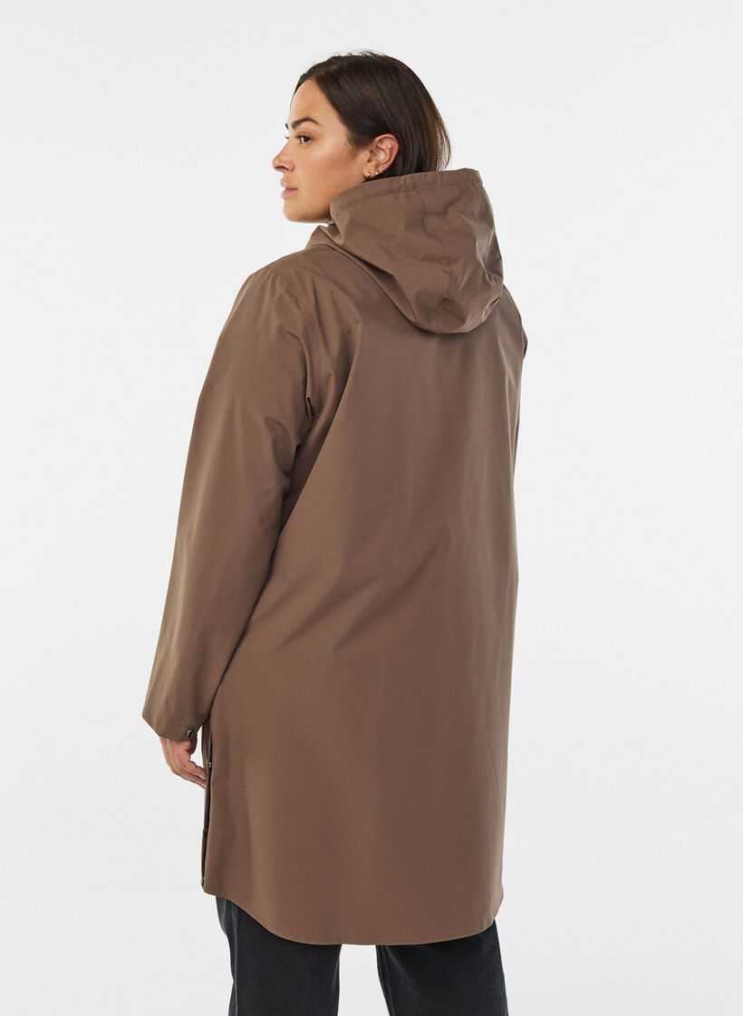Regnjakke med lommer og h&aelig;tte, Brun, Model image number 2