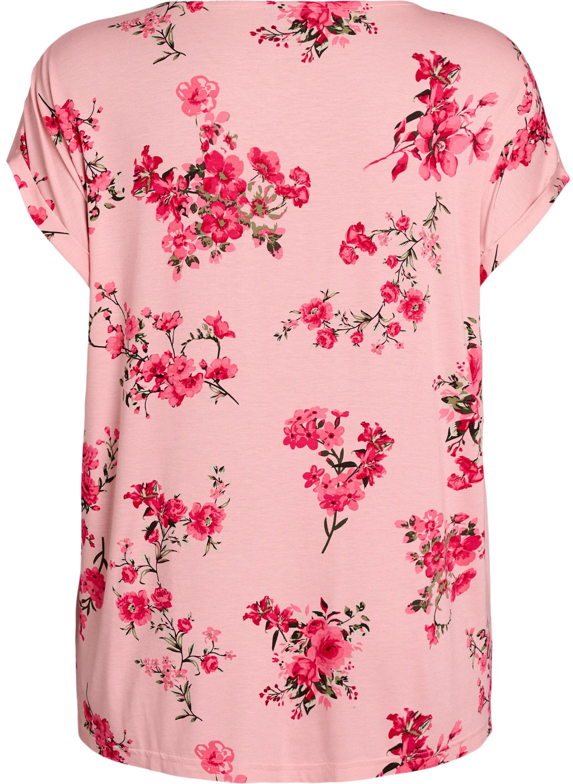Zizzi T-shirt med blomsterprint, Lyser&oslash;d, Packshot image number 1