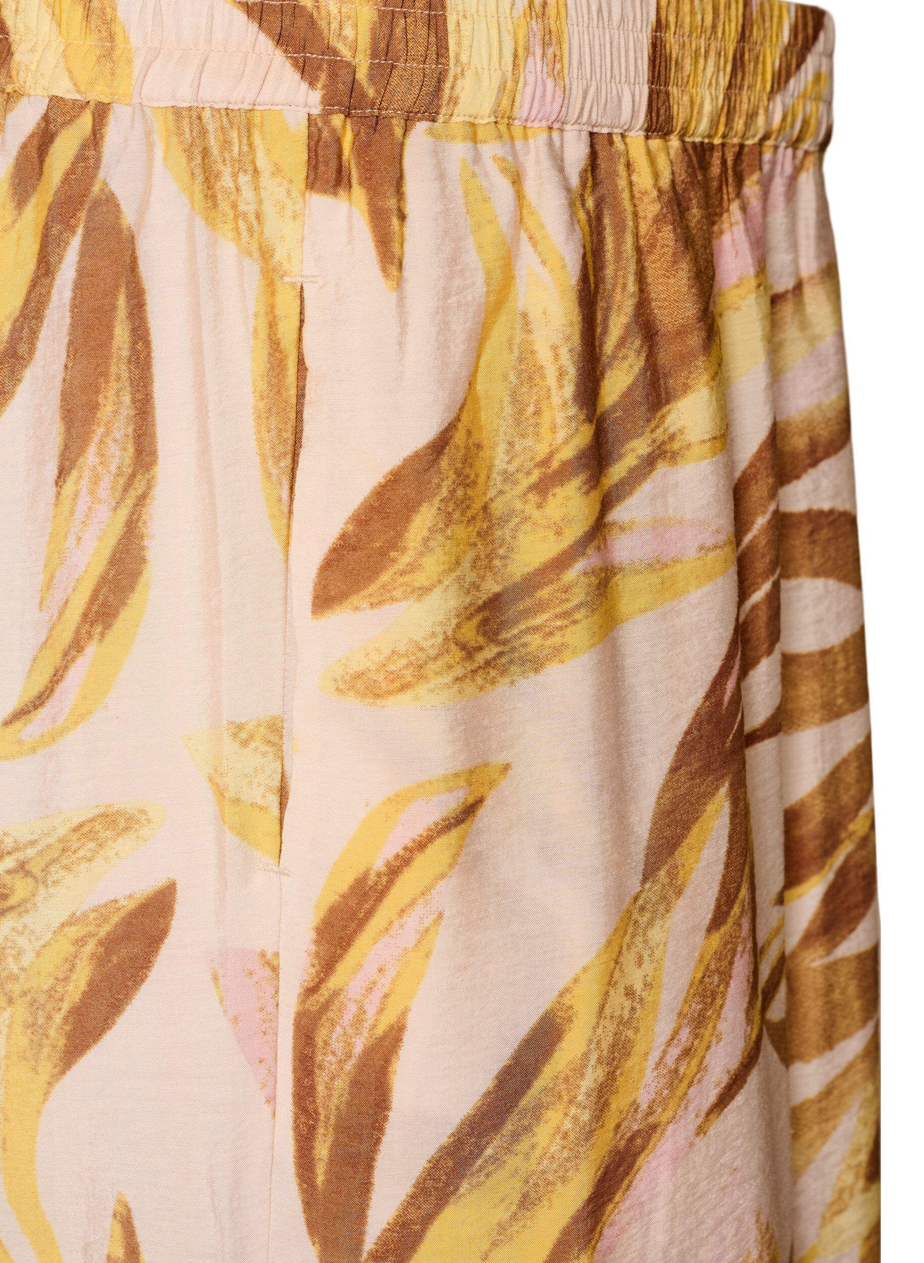 ZizziVide bukser med bladprint og h&oslash;j elastisk talje, 9990, Packshot image number 3