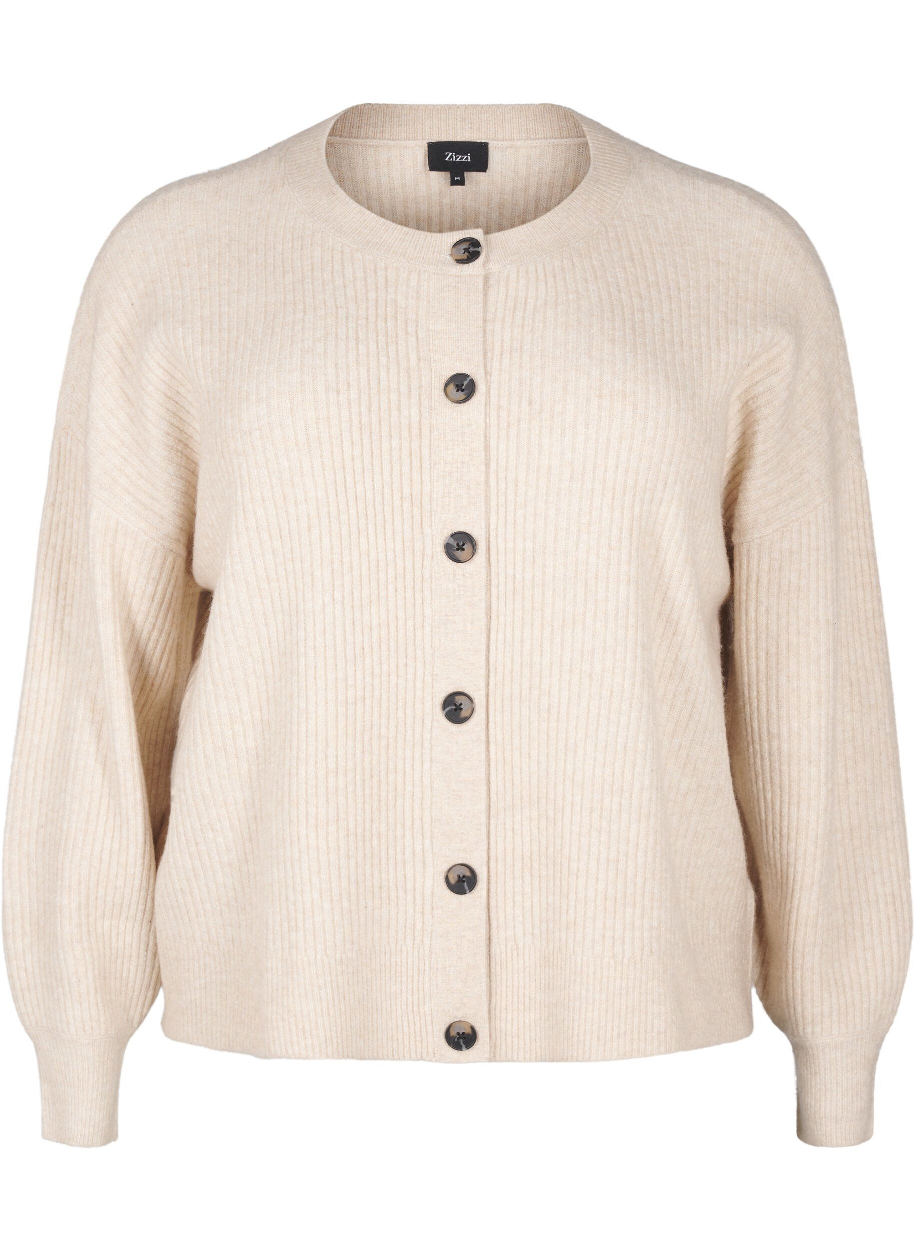 Zizzi Ribstrikket cardigan med knapper, Beige, Packshot image number 0