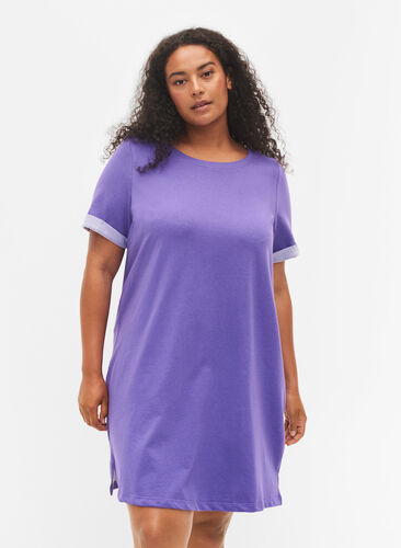 Sweatkjole med korte ærmer og slids, Ultra Violet, Model image number 0