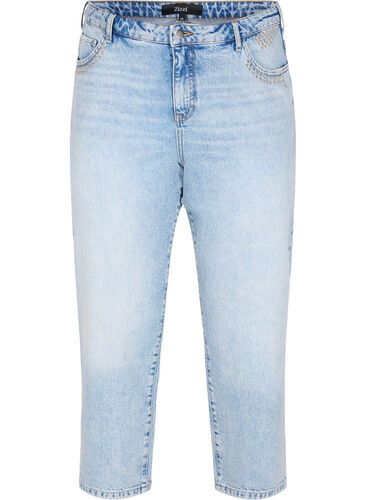 Cropped Vera jeans med nitter, Light blue denim, Packshot image number 0