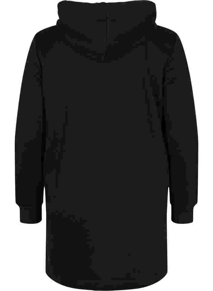 Sweatkjole med hætte og lomme, Black, Packshot image number 1
