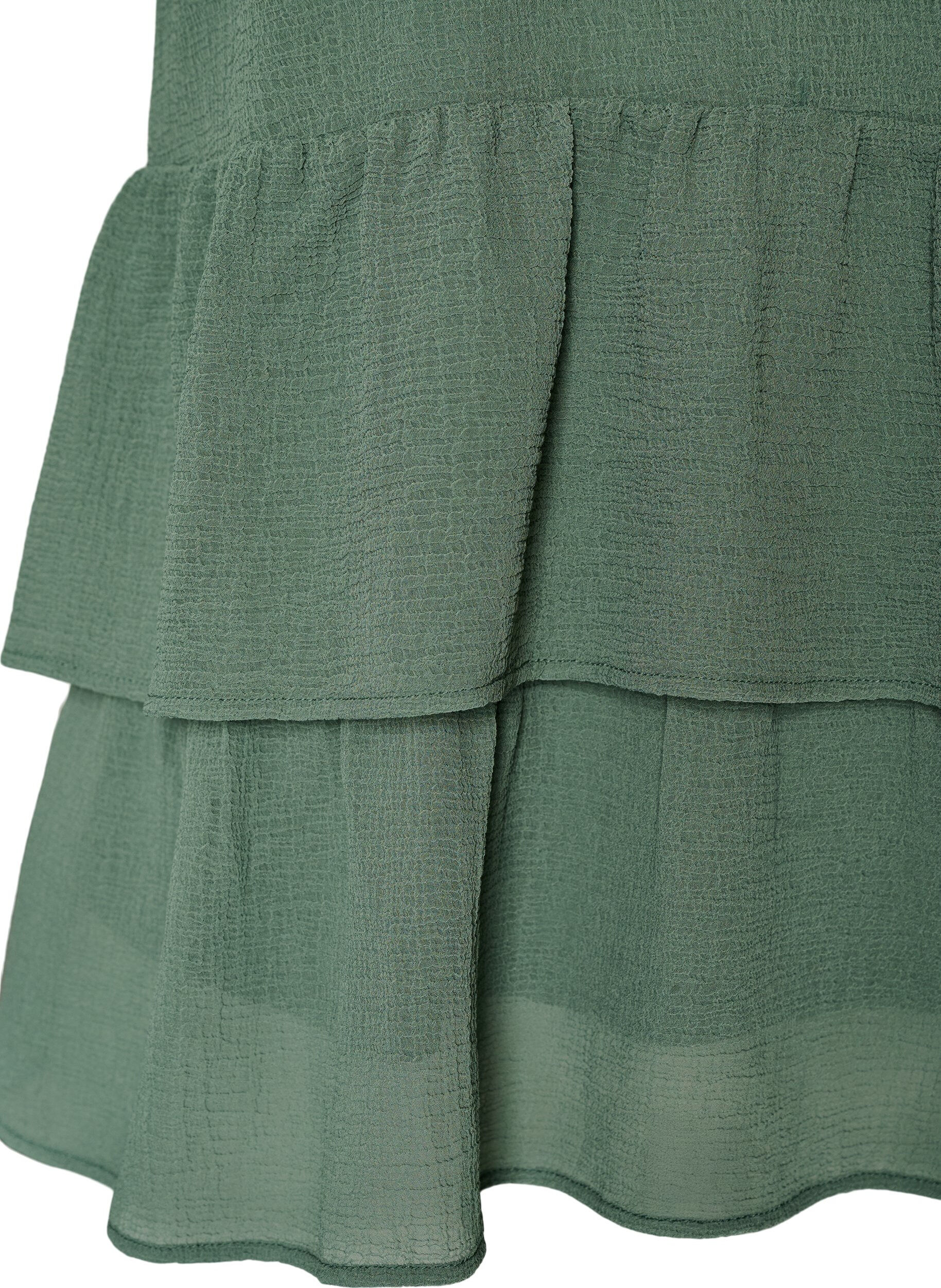 ZizziBluse med V-udsk&aelig;ring og fl&aelig;ser, Gr&oslash;n, Packshot image number 3