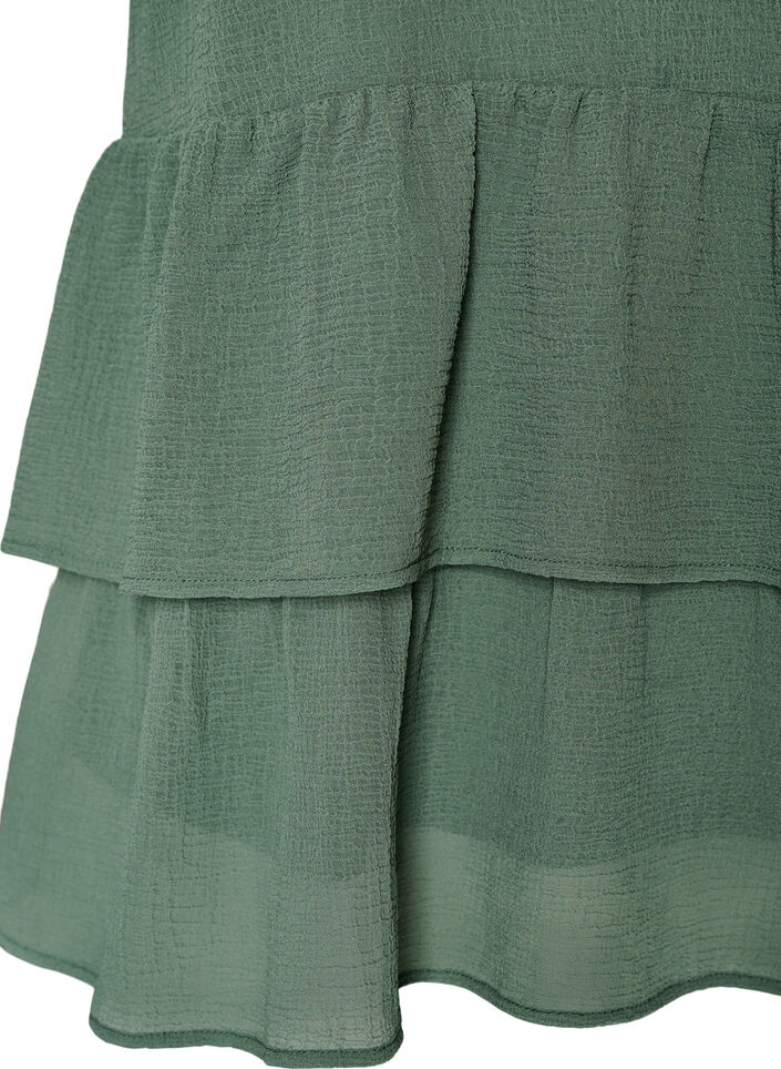 Bluse med V-udsk&aelig;ring og fl&aelig;ser, Gr&oslash;n, Packshot image number 3