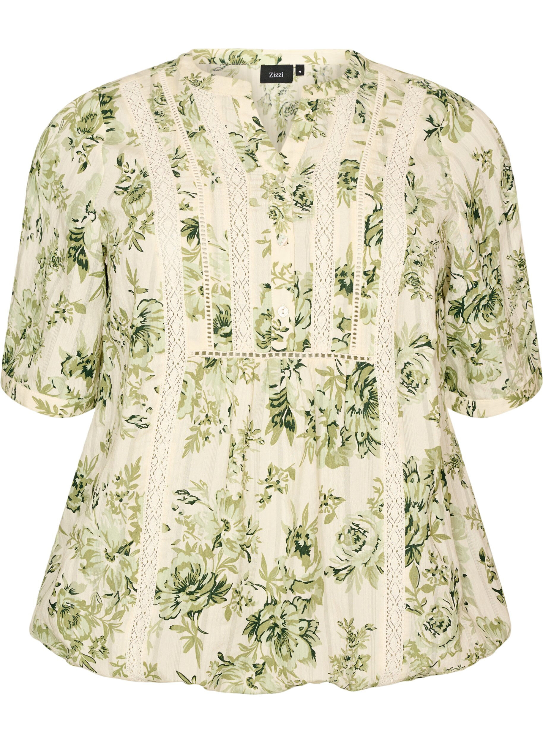 ZizziBluse med print og 1/2 &aelig;rmer, Gr&oslash;n, Packshot image number 0