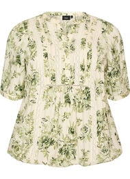 Bluse med print og 1/2 &aelig;rmer, Gr&oslash;n