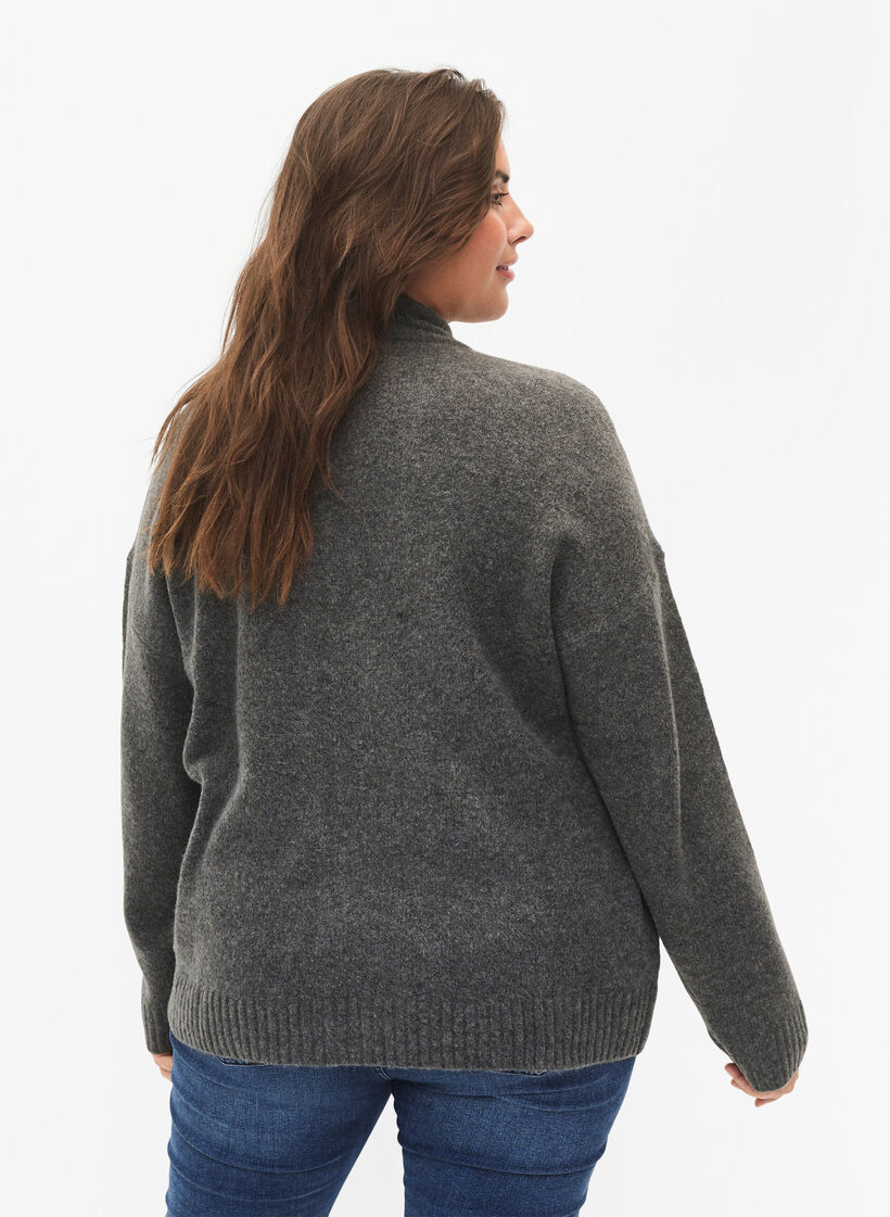 Strikket cardigan med lynlås og lommer, Dark Grey Melange, Model image number 1