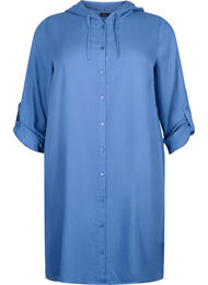 Skjortekjole i viskose med hætte og 3/4 ærmer, Moonlight Blue