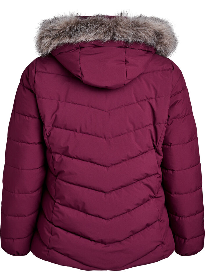 Kort pufferjakke med h&aelig;tte, M&oslash;rk Bordeaux, Packshot image number 1