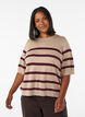 Stribet strikbluse med korte &aelig;rmer, Beige, Model image number 0