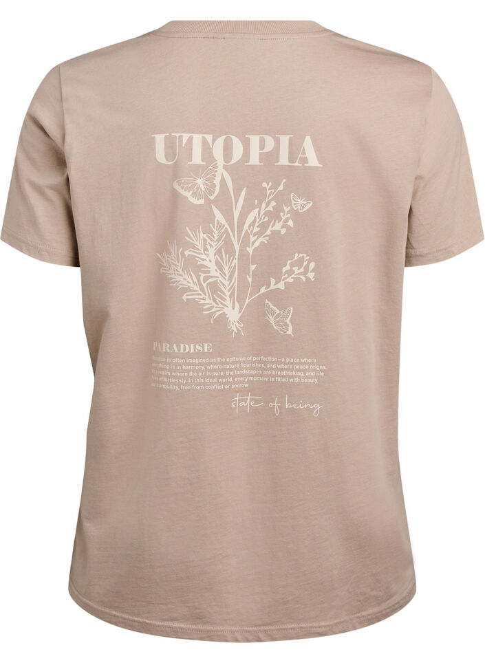 T-shirt med tekstmotiv og rund hals, Brun, Packshot image number 1