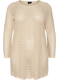 Strandkjole med hulm&oslash;nster og lange &aelig;rmer, Beige