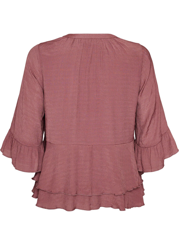 Bluse med 3/4-&aelig;rmer og fl&aelig;sedetaljer, Lyser&oslash;d, Packshot image number 1