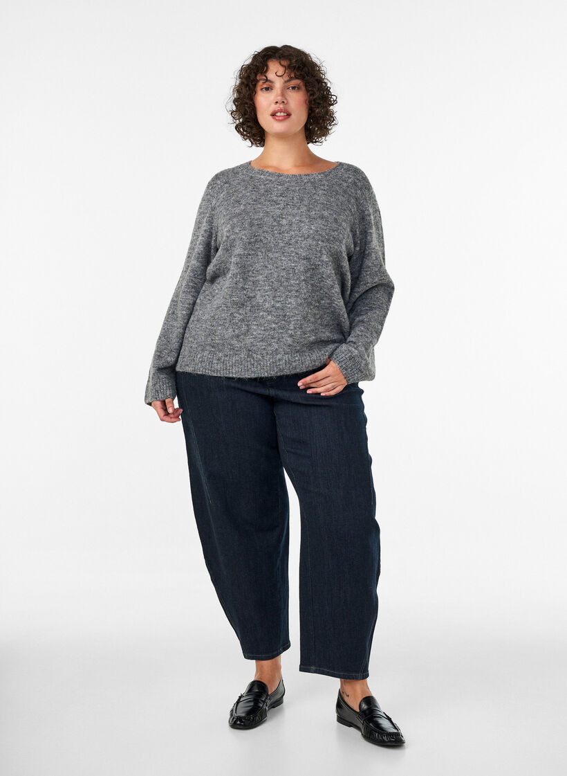 L&oslash;s striktr&oslash;je med rund hals, Gr&aring;, Model image number 1