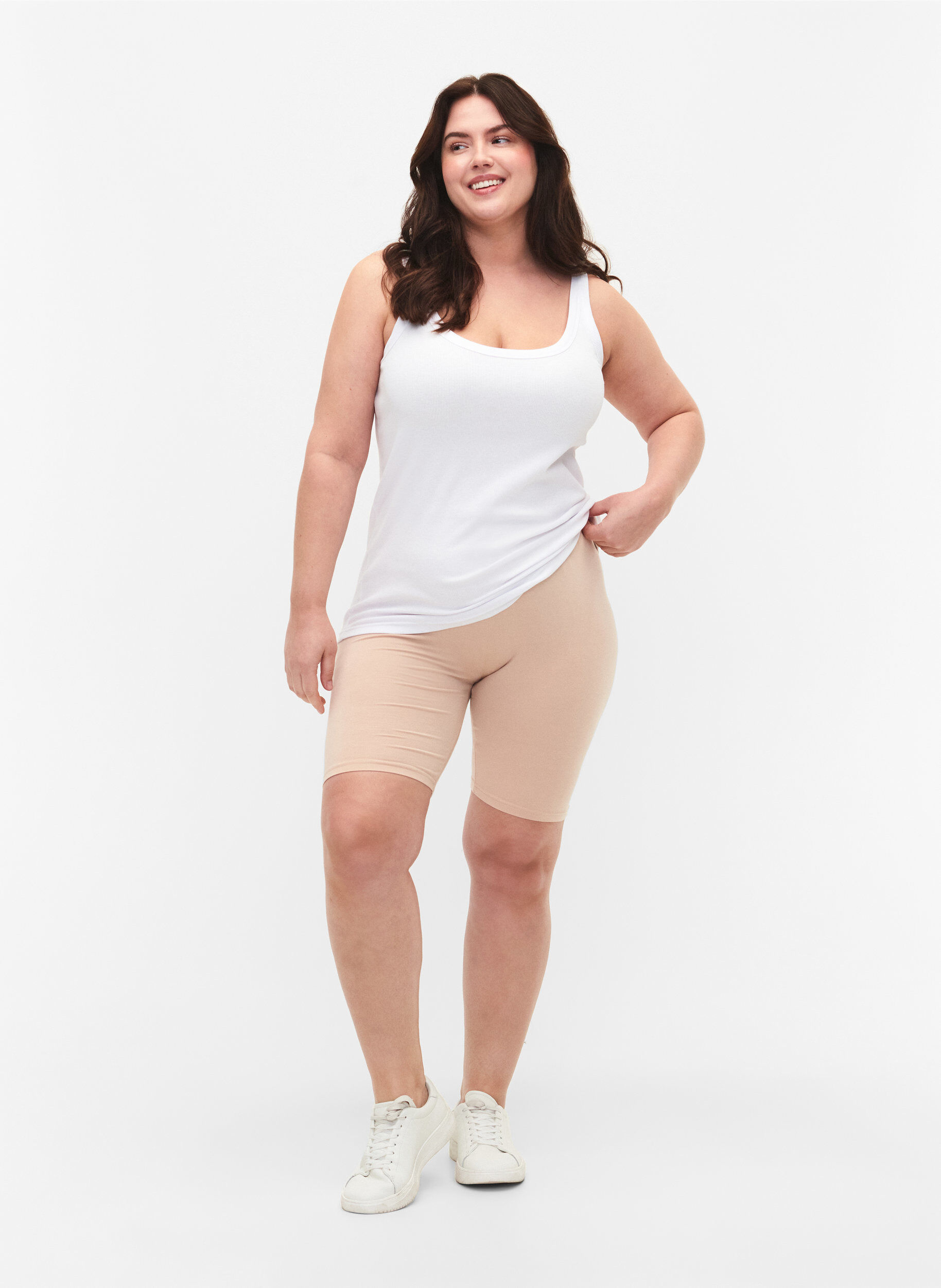 ZizziEnsfarvede basis cykelshorts, Beige, Model image number 1