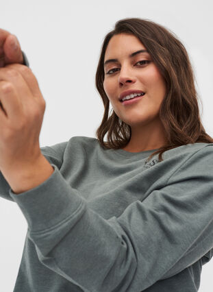 Meleret sweatshirt i bomuldsmix, Balsam Green Mel, Model image number 2