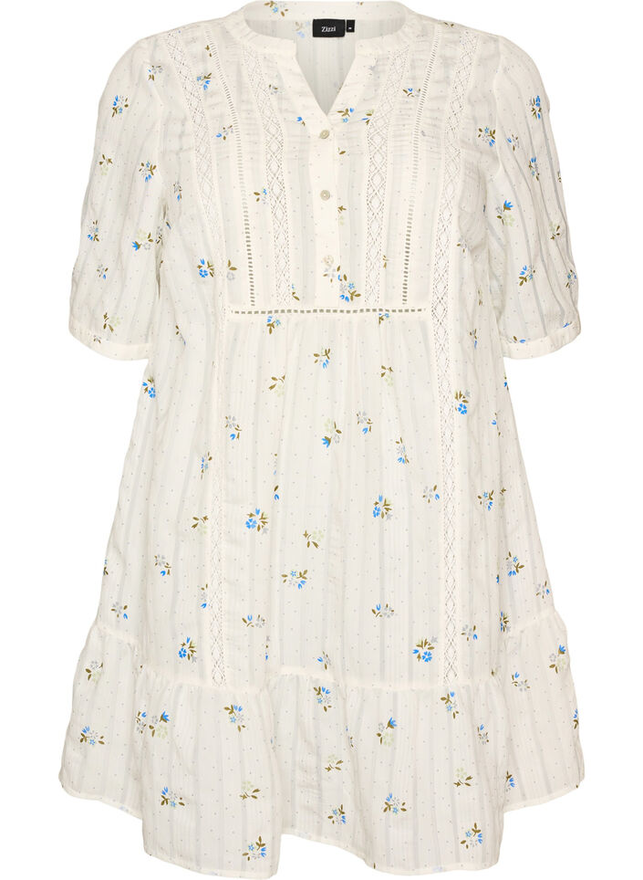 Kort viskosekjole med blondeb&aring;nd og a-snit, Vanilla, Packshot image number 0