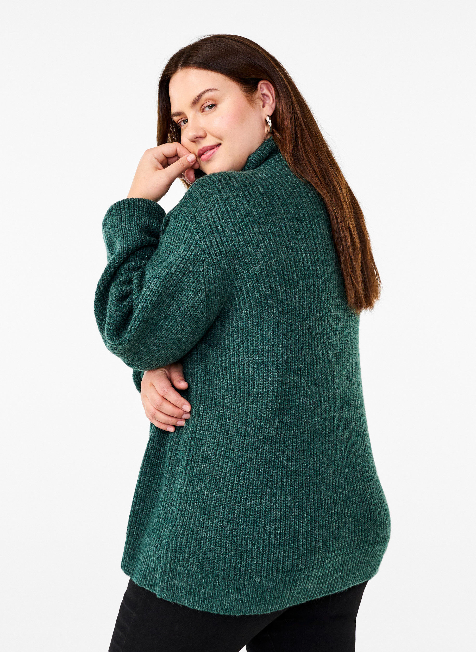 ZizziStriktr&oslash;je med h&oslash;j hals og lynl&aring;s, Gr&oslash;n, Model image number 2