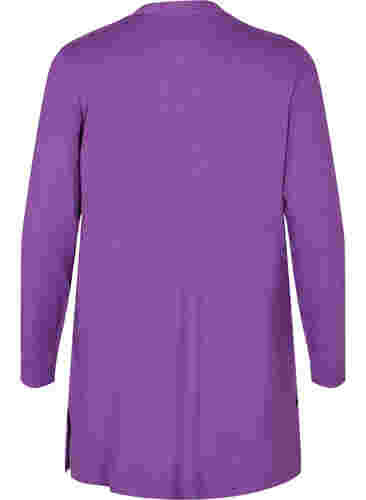 Strikket cardigan med slids og rib, Purple Magic Mel., Packshot image number 1