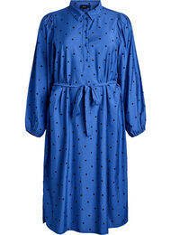 Prikket midikjole med aftageligt bindebånd, Blå