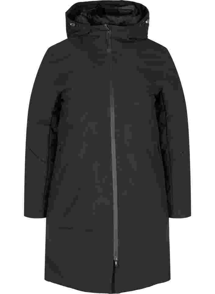 Vinterjakke med justerbar talje, Black, Packshot image number 0